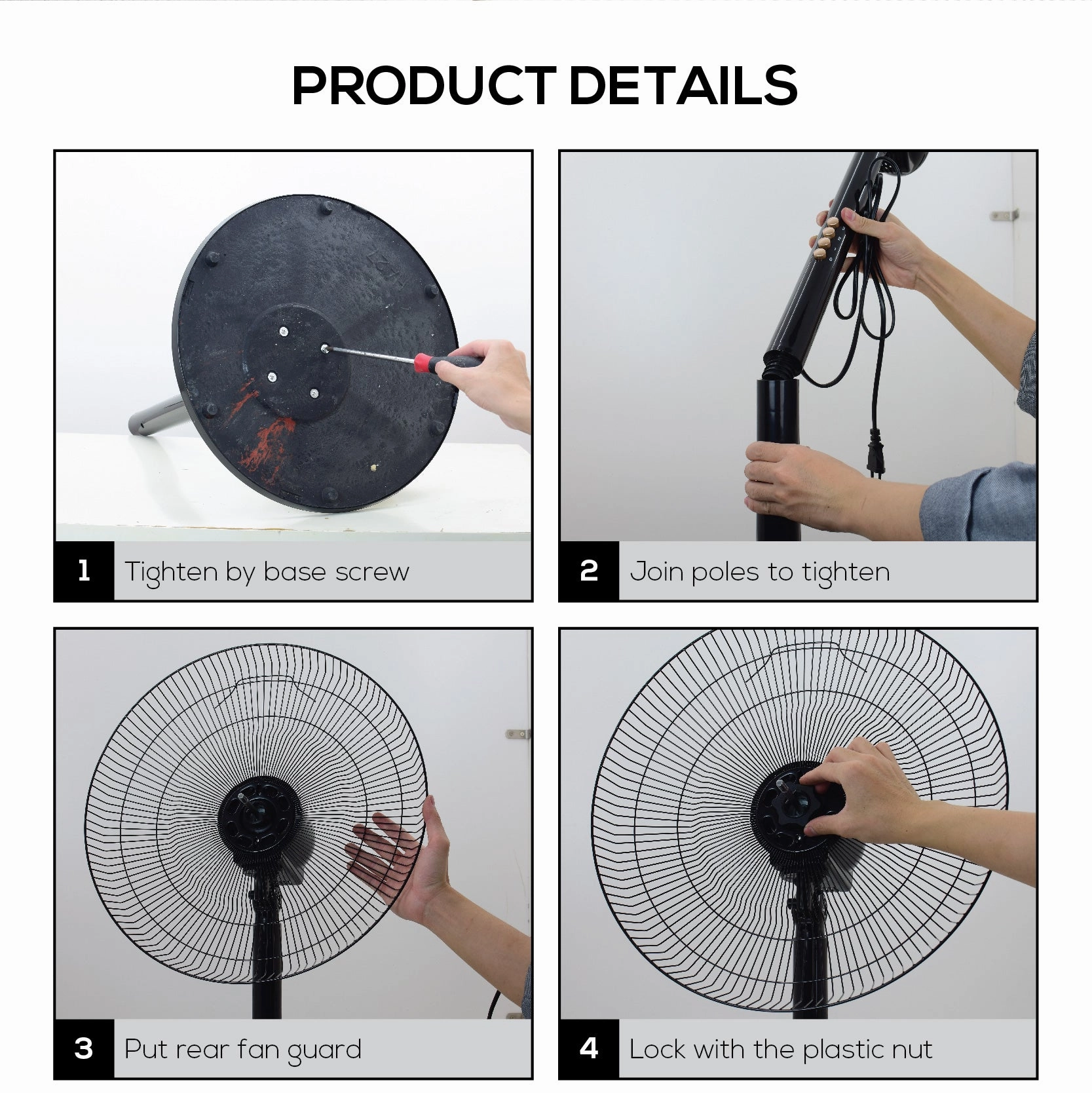 iFan 16" Stand Fan  5 Blades, Turbo Fan, Vortex Airflow, Oscillation, Adjustable Height, Energy-saving, 3-Speed, black, IF401