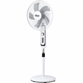 iFan 16" Stand Fan  Powerful Air Circulator, Adjustable Height, Oscillation, Timer, Thermal Protection, 4-Speed, white, IF505 indoor fans for quiet home environments