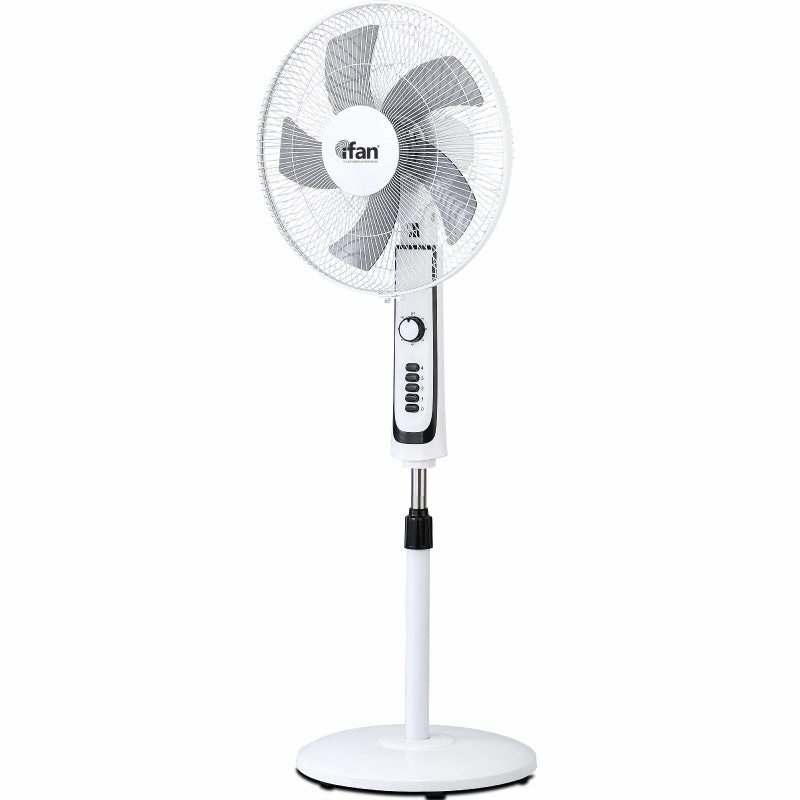 iFan 16" Stand Fan  Powerful Air Circulator, Adjustable Height, Oscillation, Timer, Thermal Protection, 4-Speed, white, IF505 indoor fans for quiet home environments