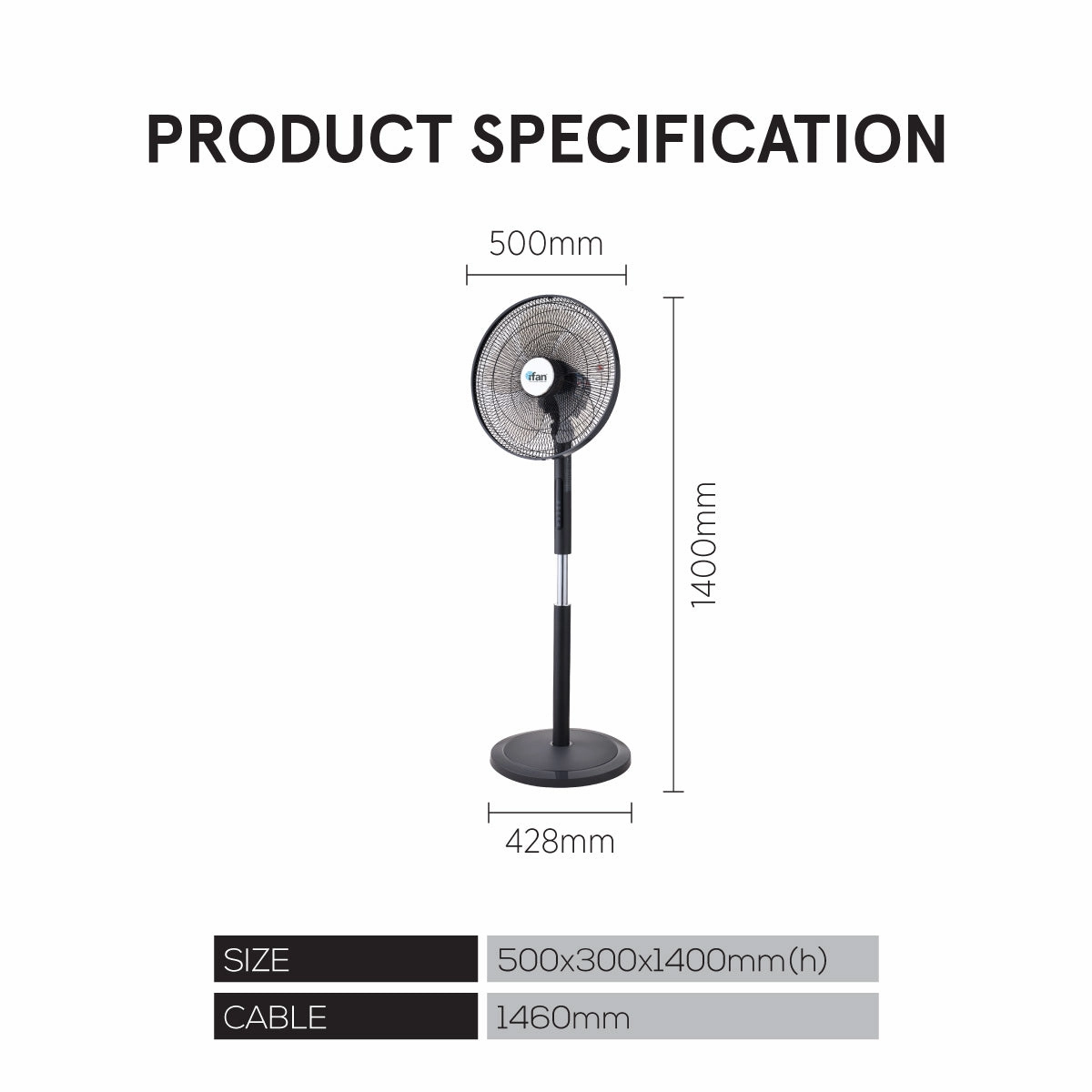 iFan 18" DC Motor Stand Fan with Remote Control  24 Speeds, Oscillation, Adjustable height, Overheating Protection, IF7468