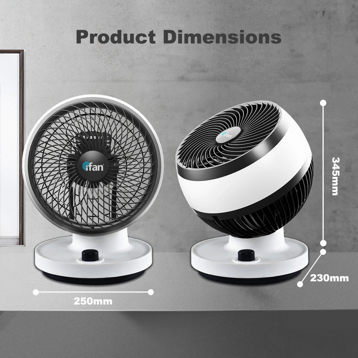 iFan 7" Air Circulator Fan - Turbo, Powerful Airflow, Desk Fan, Oscillation, 90 Tilt, Portable, 3-Speed, Quiet, black & white, IF7530