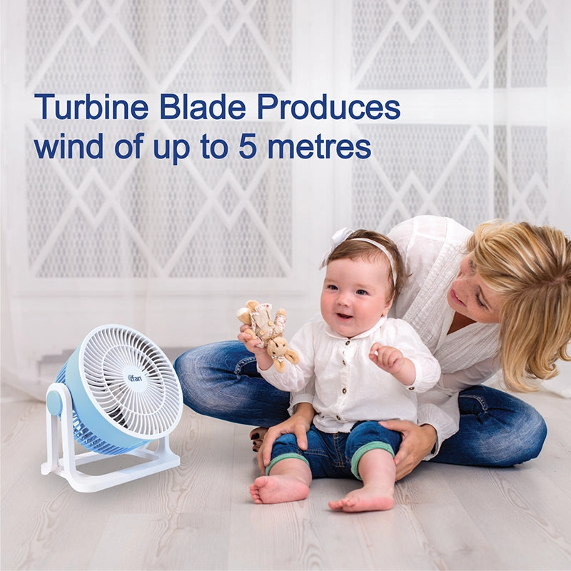 iFAN 8" Air Circulator Fan   Turbo Airflow, 90 Adjustable Tilt, Overheat Protection, Compact & Lightweight, 3-Speed, blue & white, IF7408
