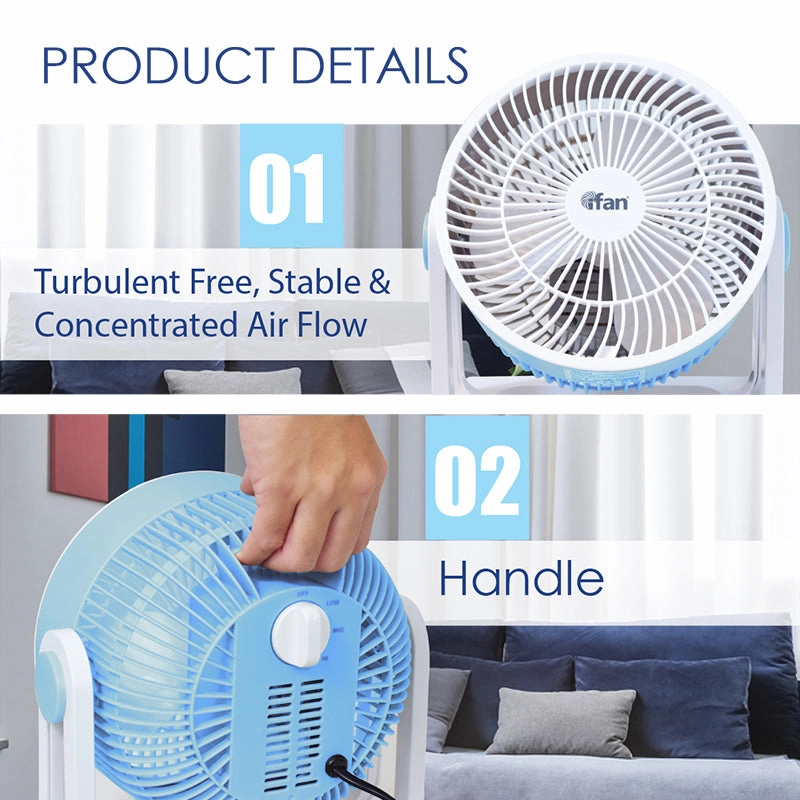 iFAN 8" Air Circulator Fan   Turbo Airflow, 90 Adjustable Tilt, Overheat Protection, Compact & Lightweight, 3-Speed, blue & white, IF7408
