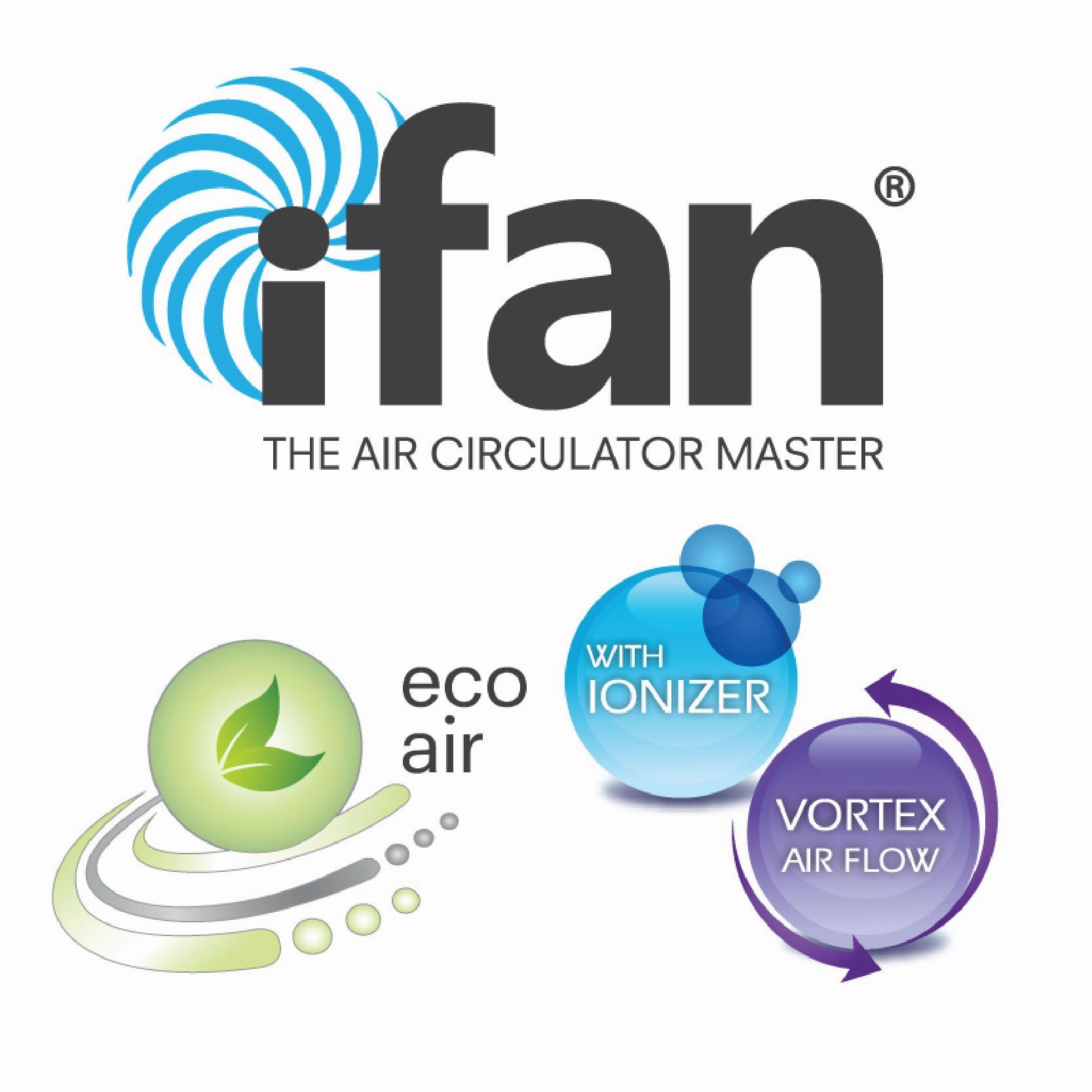 iFAN 8" Air Circulator Fan   Turbo Airflow, 90 Adjustable Tilt, Overheat Protection, Compact & Lightweight, 3-Speed, blue & white, IF7408