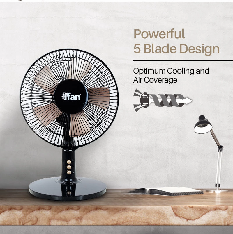 iFan 9 Desk Fan  5 Blades, Turbo Fan, Vortex Airflow, Oscillation, Adjustable Height, Energy-saving, 2-Speed, black, IF404