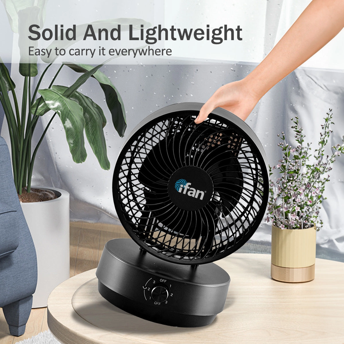 iFan 9" Air Circulator Fan  Concentrated Airflow, Desk Fan, Oscillation, Adjustable Tilt, Portable, Silent, 3-Speed, black, IF7409