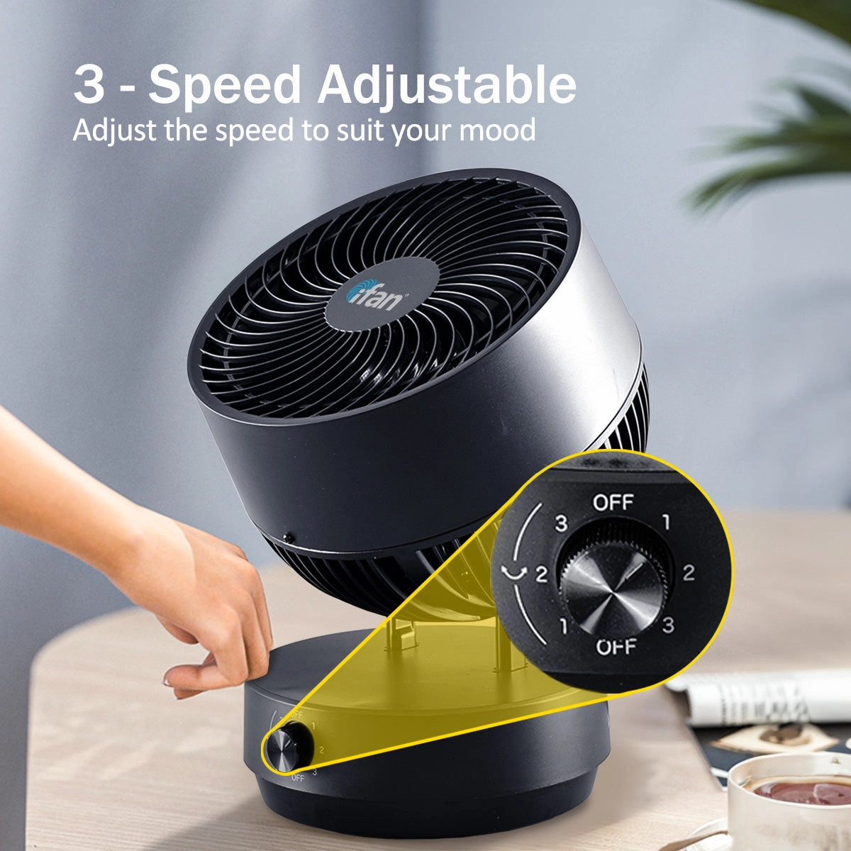 iFan 9" Air Circulator Fan  Concentrated Airflow, Desk Fan, Oscillation, Adjustable Tilt, Portable, Silent, 3-Speed, black, IF7409