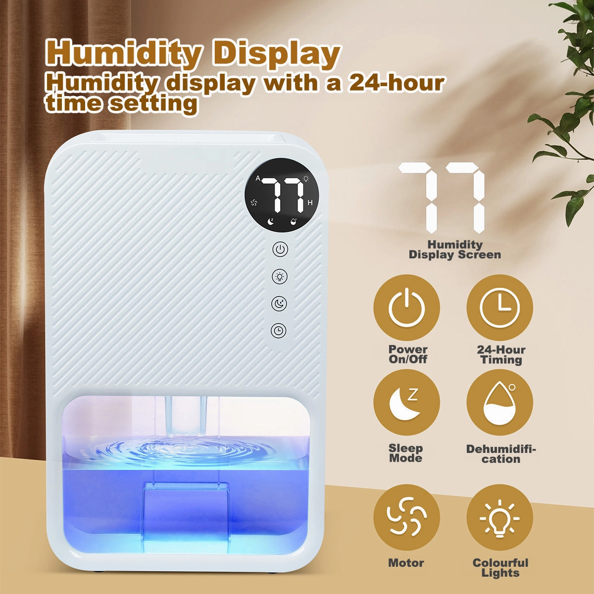 iFan Electric Dehumidifier 3.8L Mini Dehumidifier Thirsty Hippo Timer Setting 1-24h Low Noise Water Full Auto OFF (IF3253)