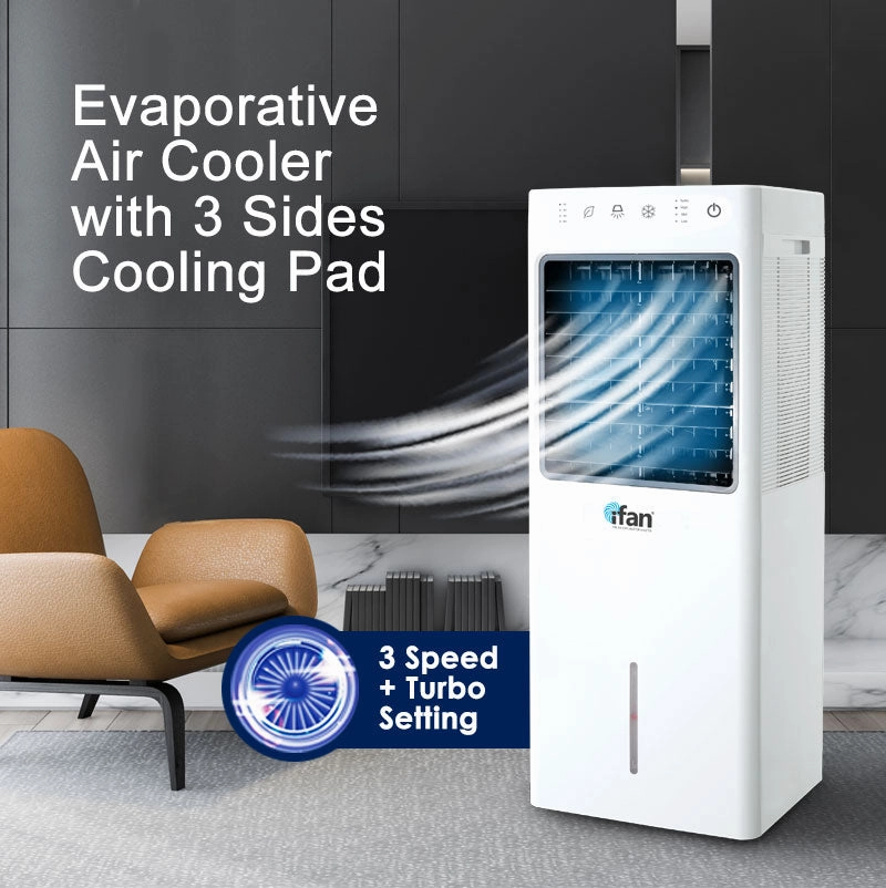 iFan Evaporative Air Cooler  11L Water Tank, Remote Control, Turbo, Oscillation, Dust Filters, Air Purifier, Ionizer, 4-Speed, white, IF7880
