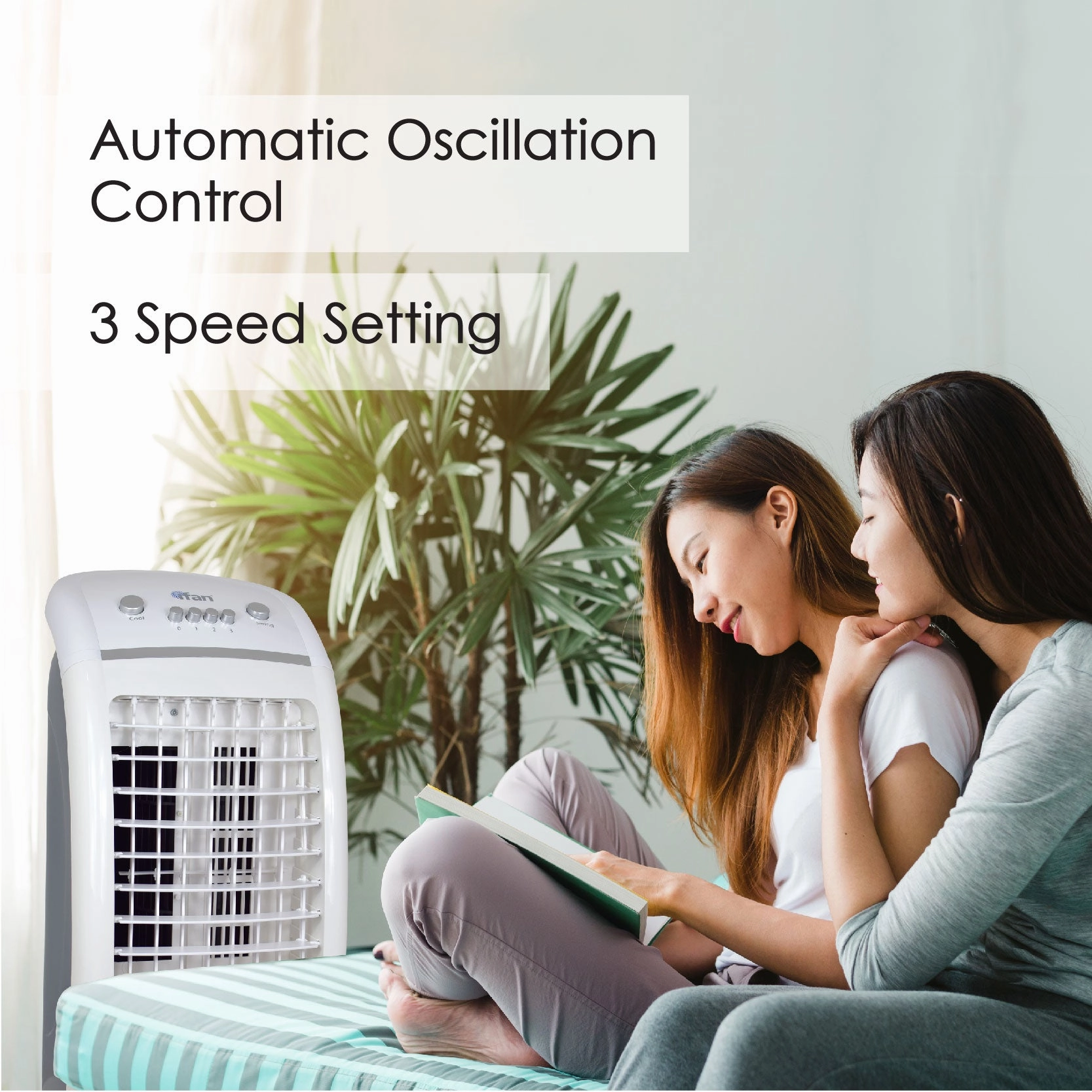 iFan Evaporative Air Cooler  6L Water Tank, Vortex Airflow, Oscillation, Dust Filter, Quiet & Effective Cooling, 3-Speed, white, IF7310