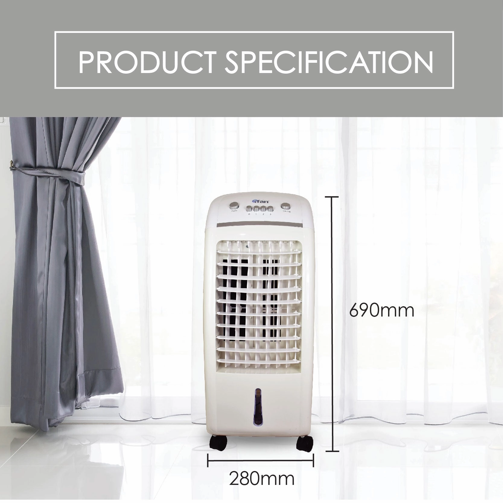 iFan Evaporative Air Cooler  6L Water Tank, Vortex Airflow, Oscillation, Dust Filter, Quiet & Effective Cooling, 3-Speed, white, IF7310
