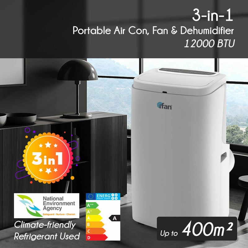 iFan Portable Aircon - 3in1 Portable Air Conditioner / Fan / Dehumidifier, Remote Control, 12000 BTU, cools 550 sq feet, white, IF9012