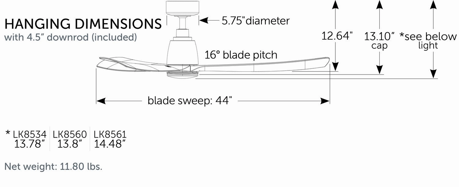 Kute 44 44"Ceiling Fan Black