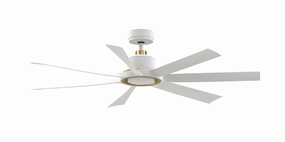 Lenzi 60"Ceiling Fan Matte White w/Brushed Satin Brass quiet medium fans for living room use