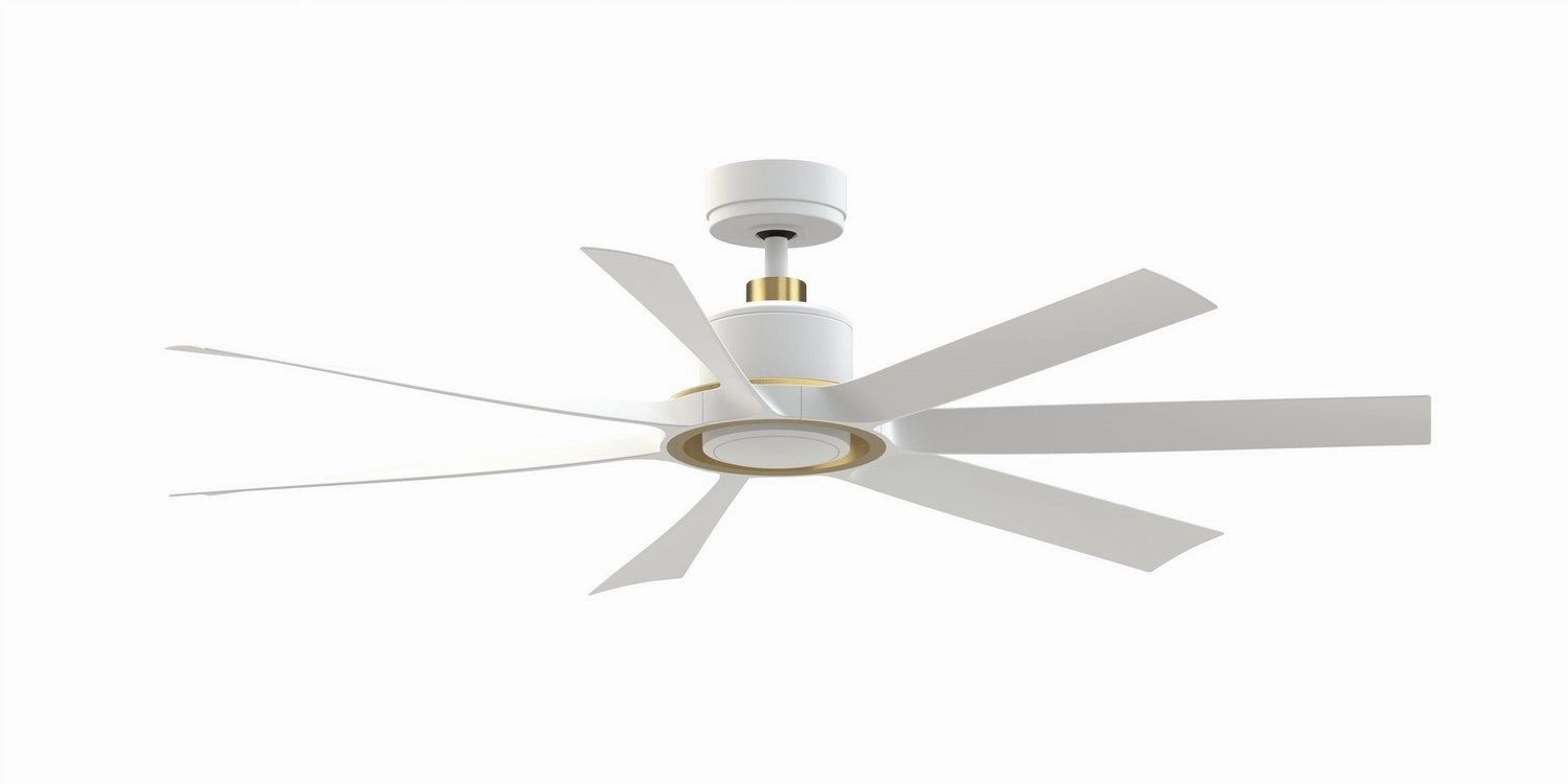 Lenzi 60"Ceiling Fan Matte White w/Brushed Satin Brass quiet medium fans for living room use