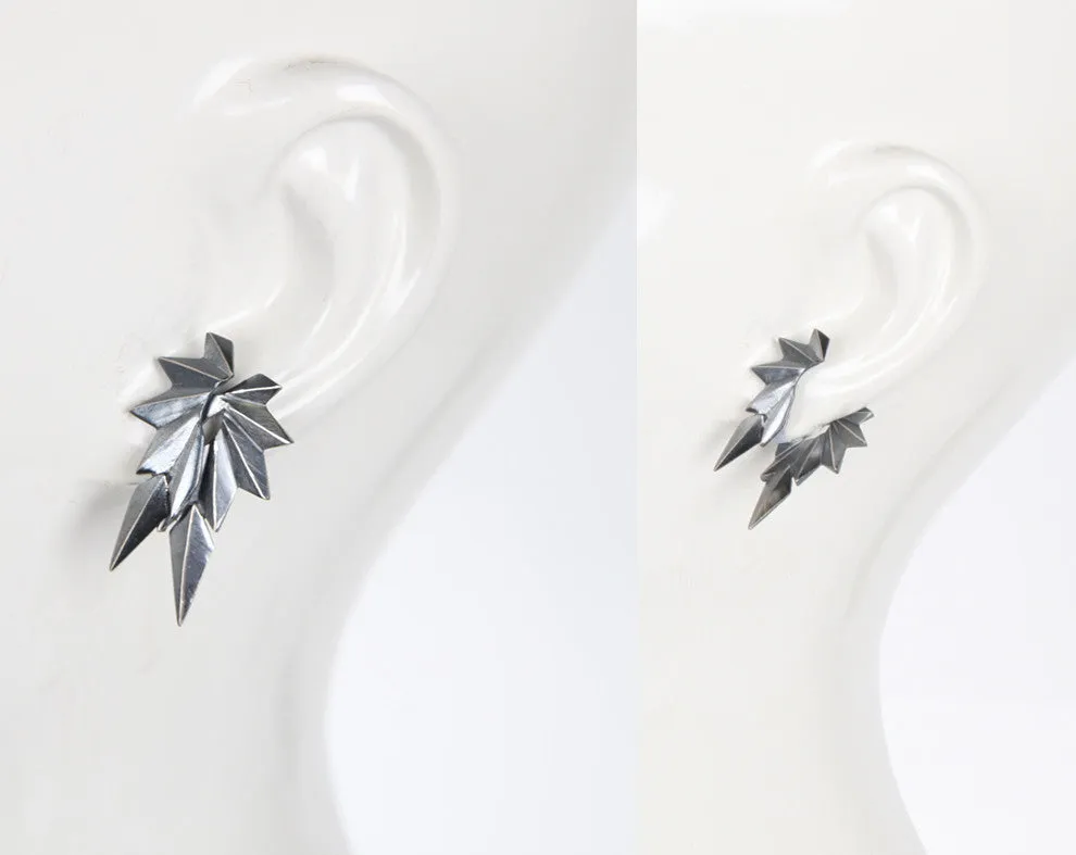 Maria Black Jewellery Wing Reverse Earring, Oxidized Silver