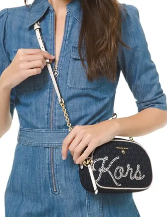 Michael Michael Kors Jet Set Charm Signature Oval Camera Crossbody Michael Kors Bags