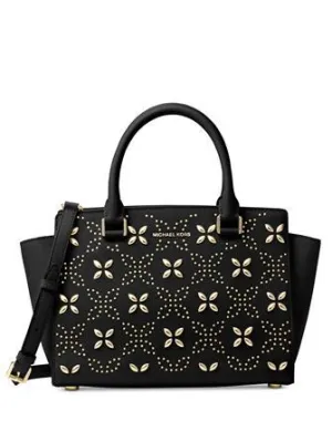 Michael Michael Kors Selma Medium Top Zip Studded Floral Satchel Michael Kors Bags