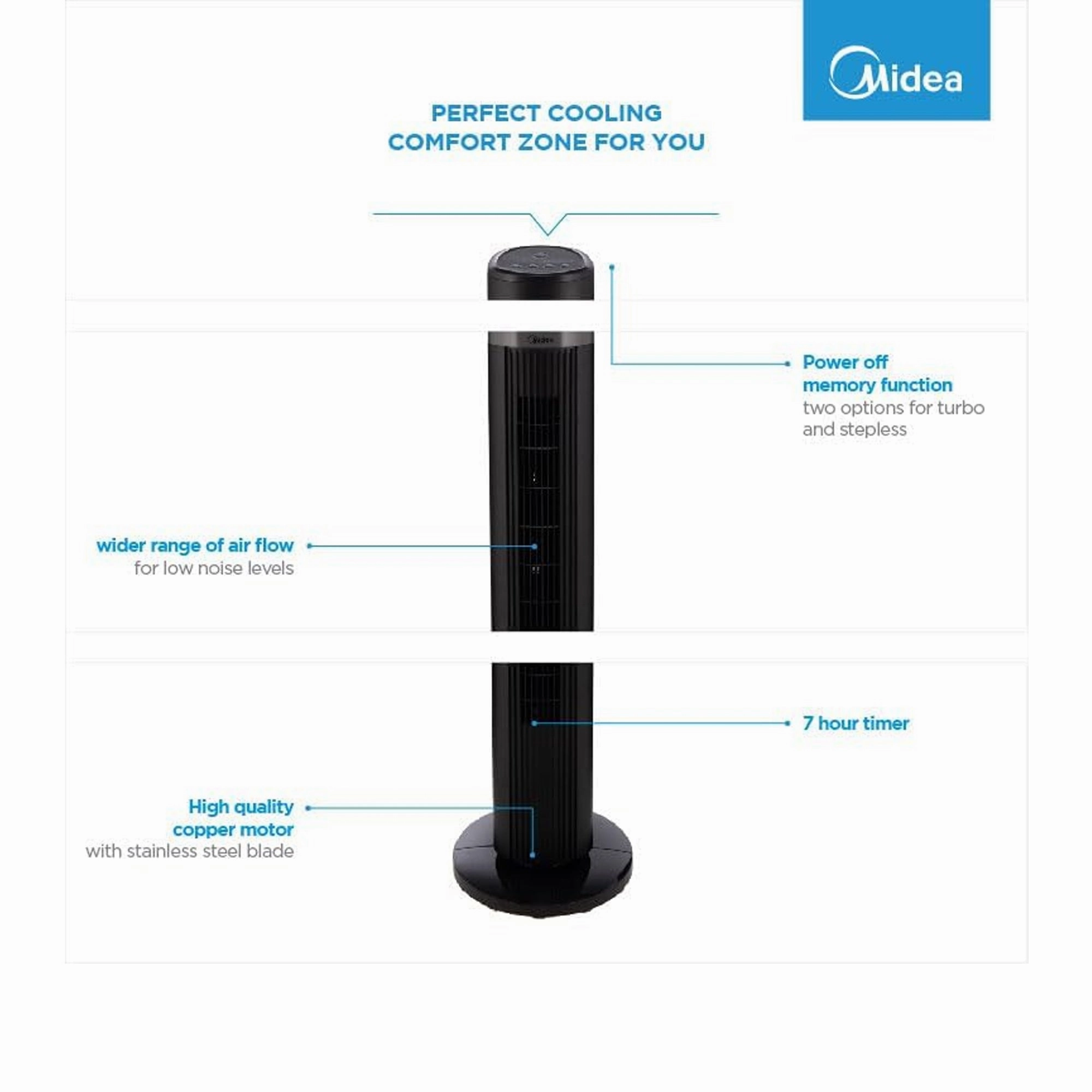 Midea Tower Stand Fan Black