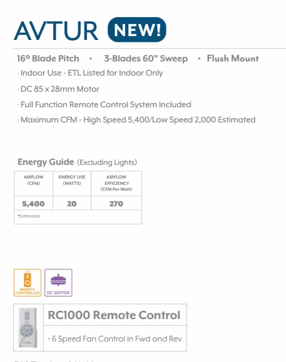 Minka Aire Avtur 60" DC Flushmount Ceiling Fan with Remote