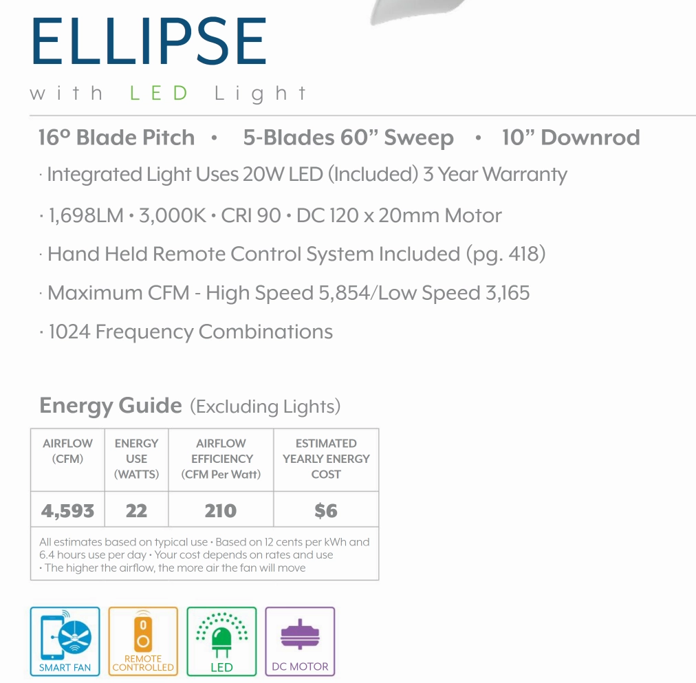 Minka Aire Ellipse 60" DC Ceiling Fan with 20W LED Light and 6 Speed Remote Control