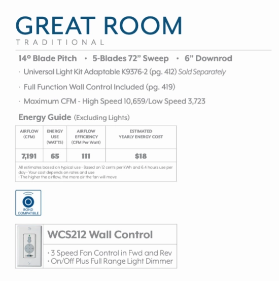 Minka Aire Great Room Traditional 72" Ceiling Fan with Wall Control