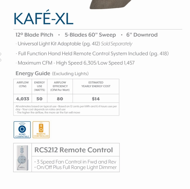 Minka Aire Kafe XL 60" Ceiling Fan with Remote Control