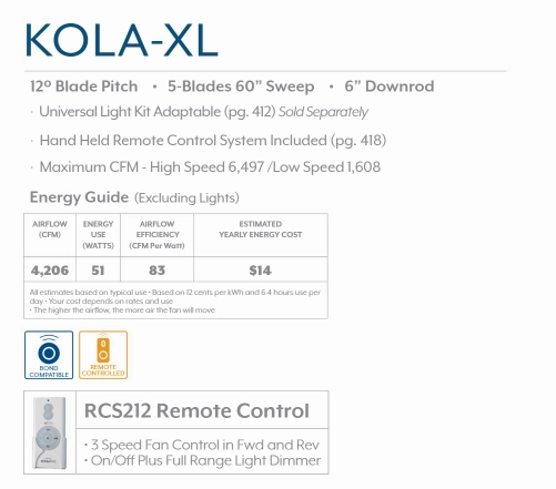 Minka Aire Kola XL 60" Ceiling Fan with Remote Control