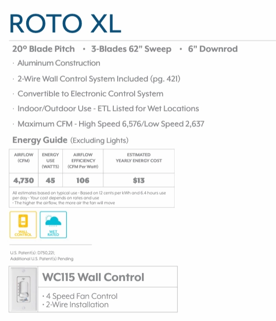 Minka Aire Roto XL 62" Outdoor Ceiling Fan with Wall Control