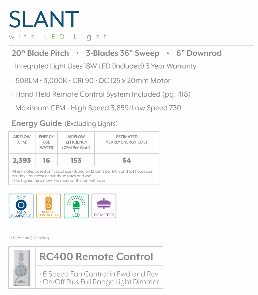 Minka Aire Slant 36" DC Ceiling Fan with 18W LED Light and Remote Control
