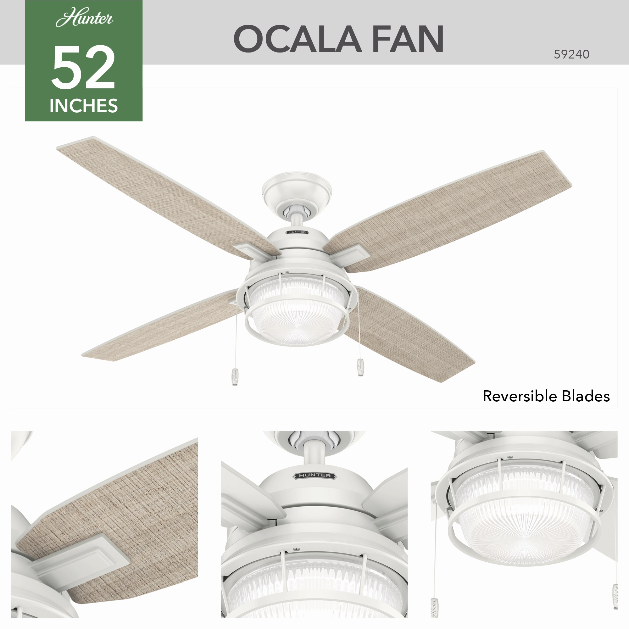 Ocala 52"Ceiling Fan Fresh White