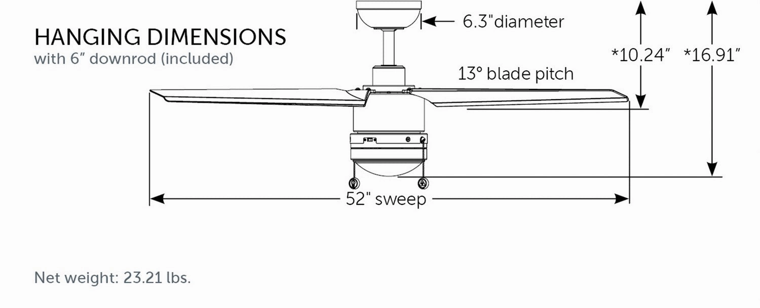 PC/DC L 52"Ceiling Fan Black