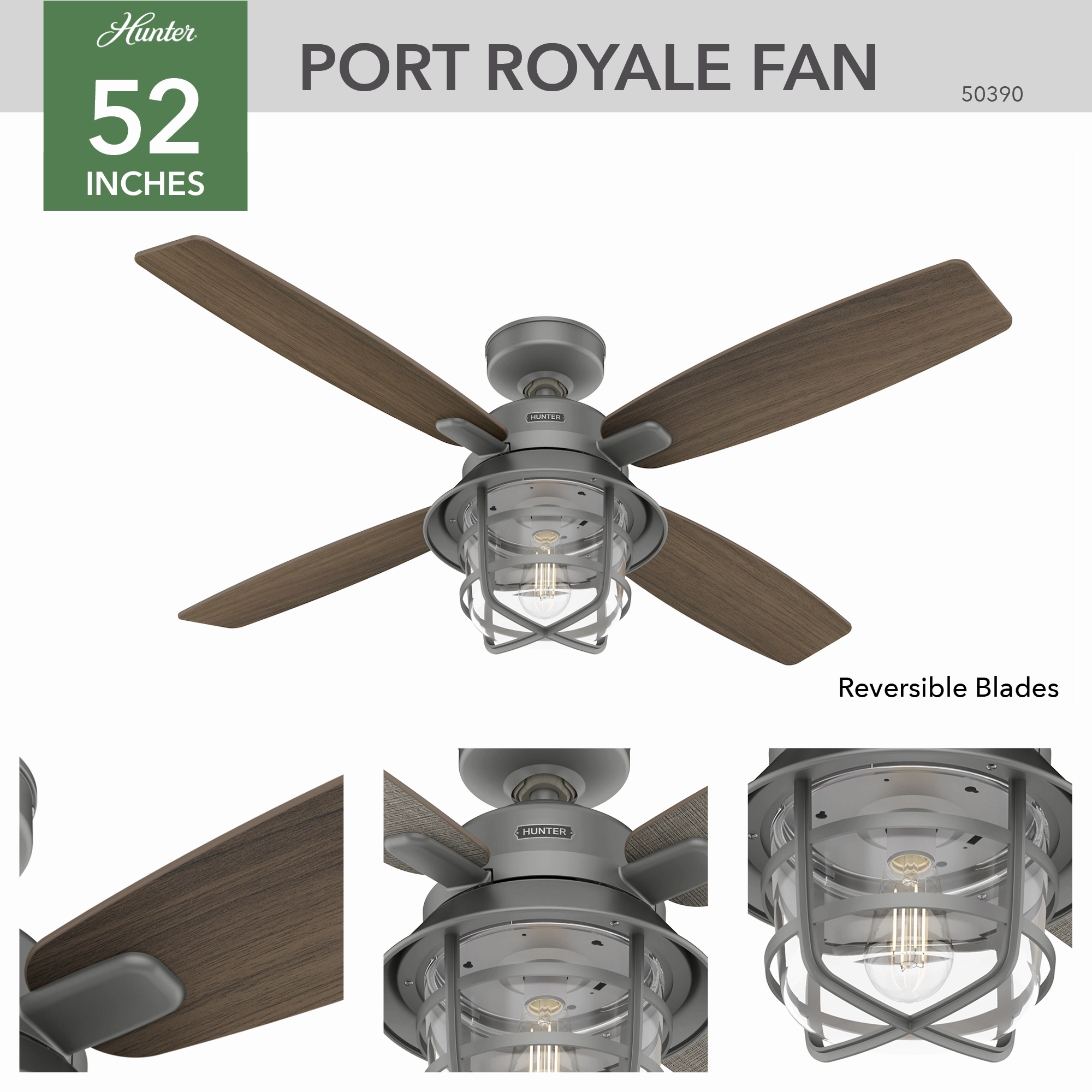 Port Royale 52"Ceiling Fan Matte Silver