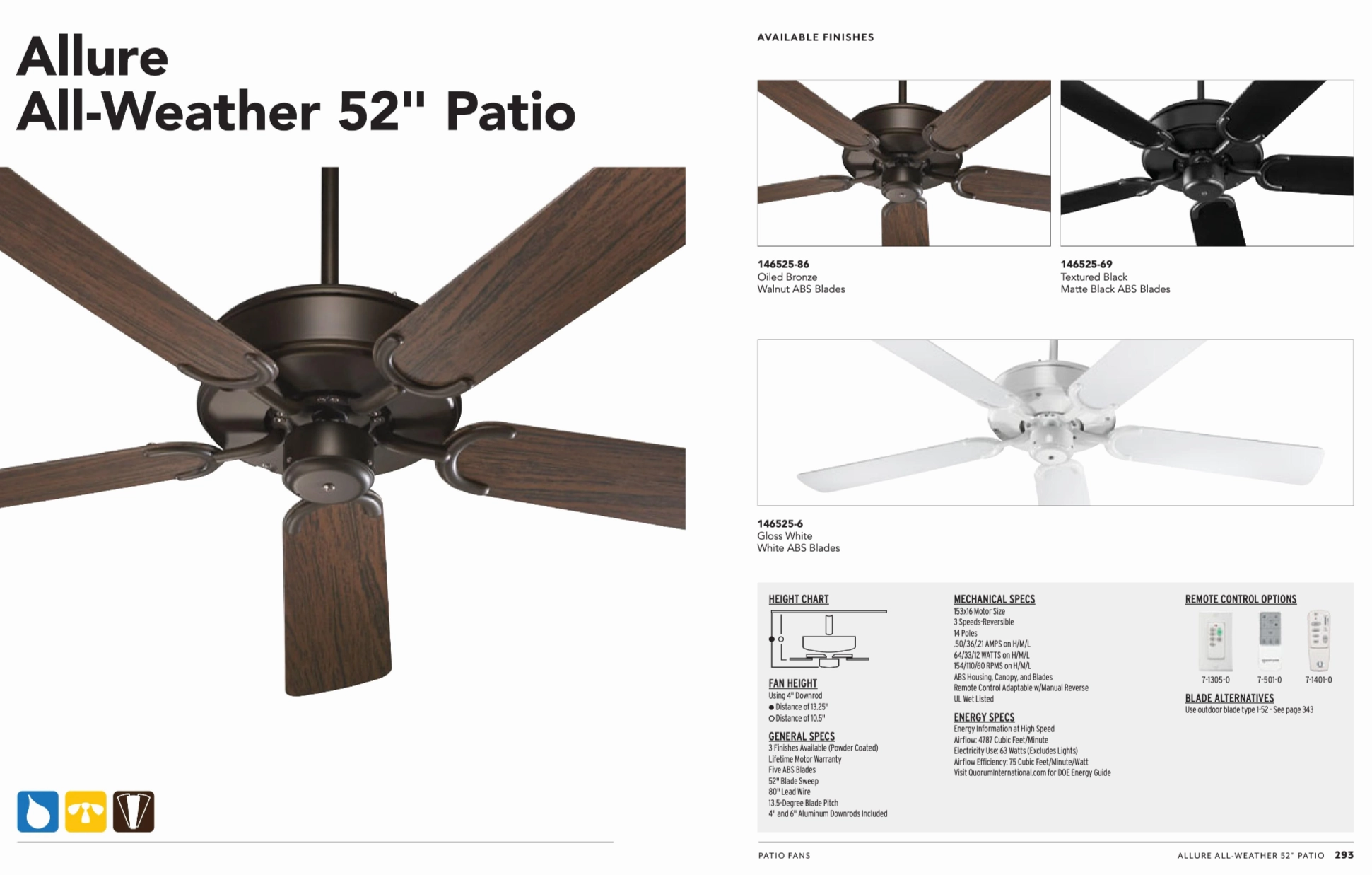 Quorum Allure All Weather 52" Outdoor Pull Chain Patio Fan