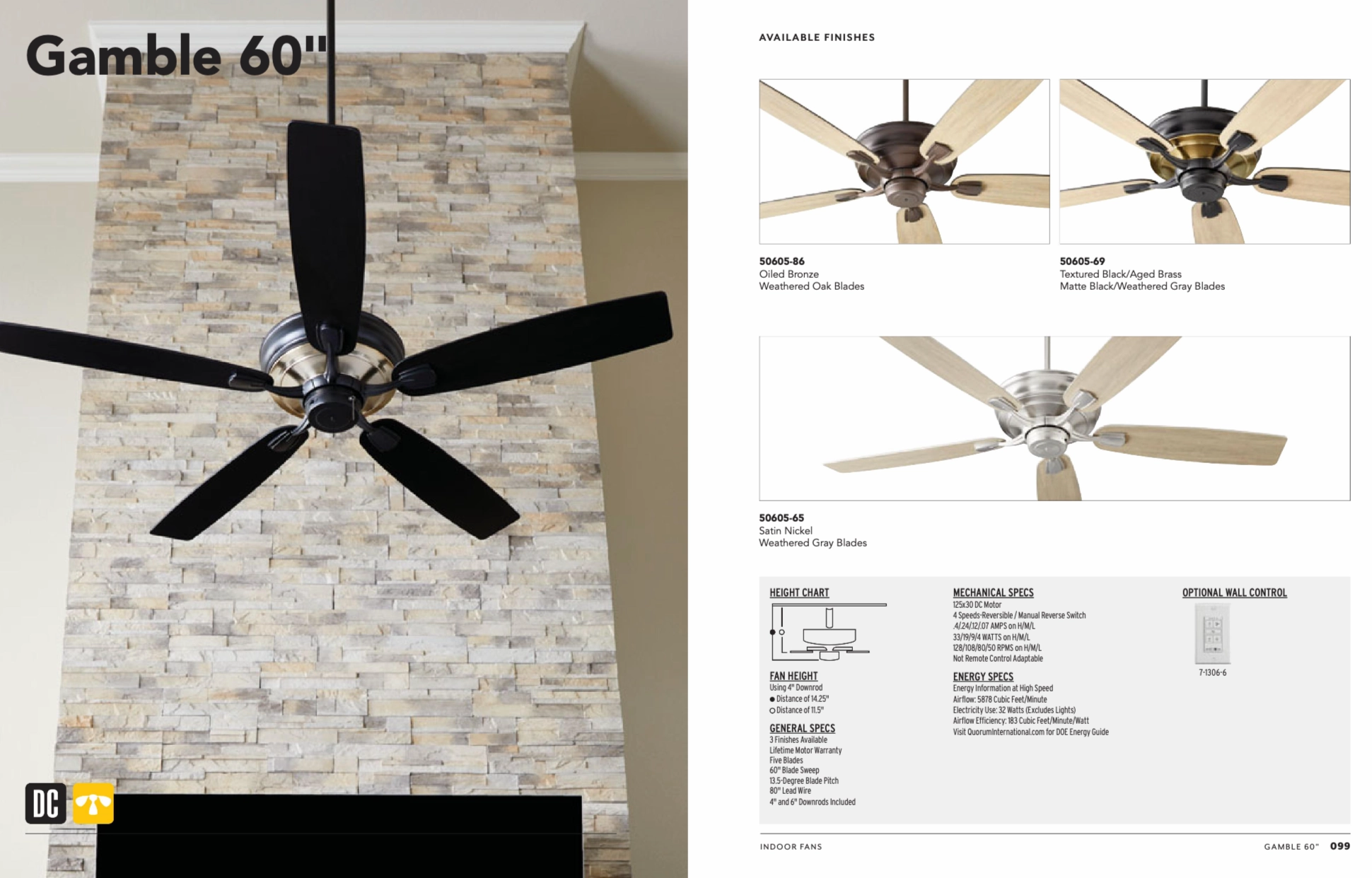 Quorum Gamble 60" DC Pull Chain Ceiling Fan