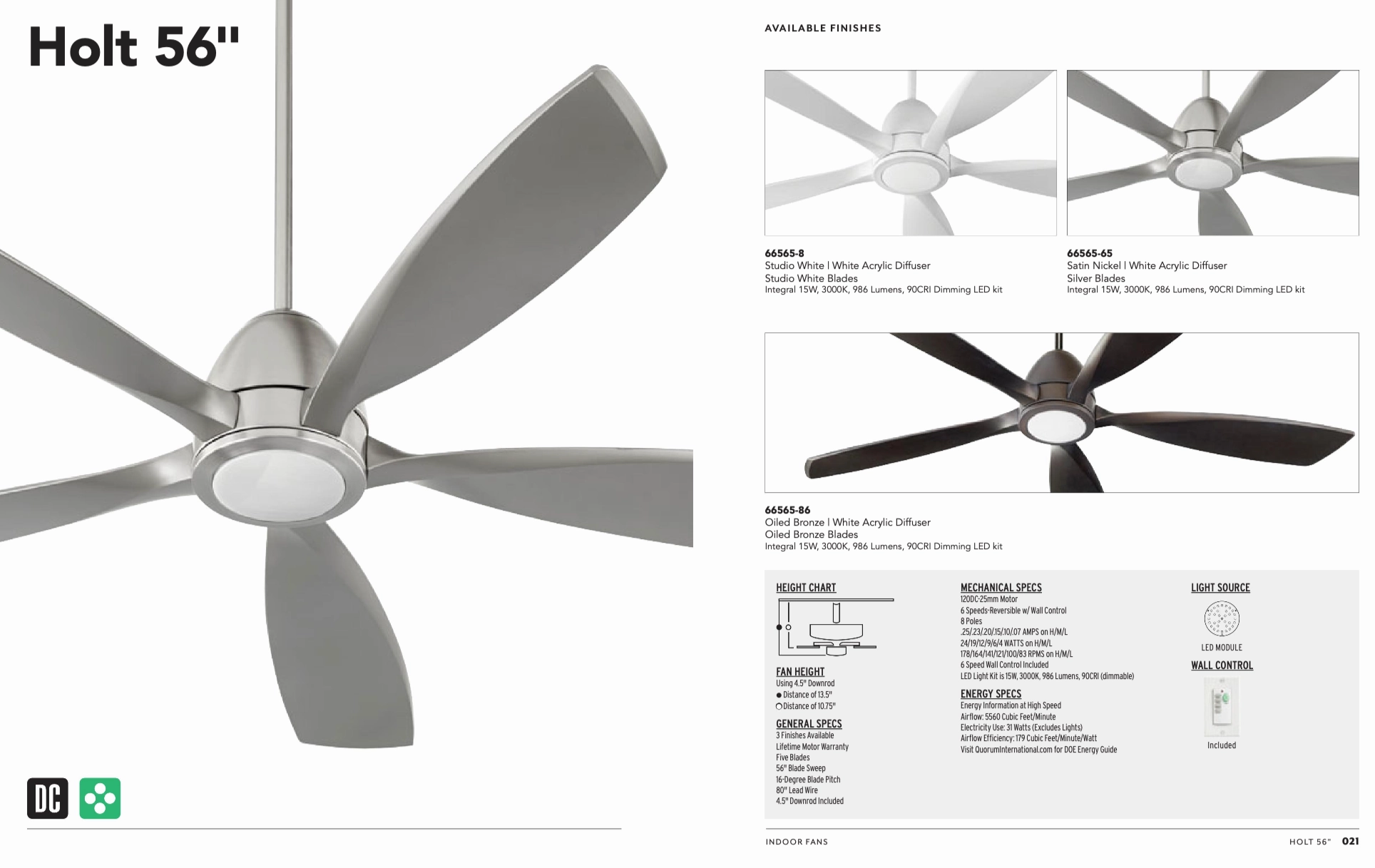 Quorum Holt 56" DC 15W LED Ceiling Fan with Wall Control