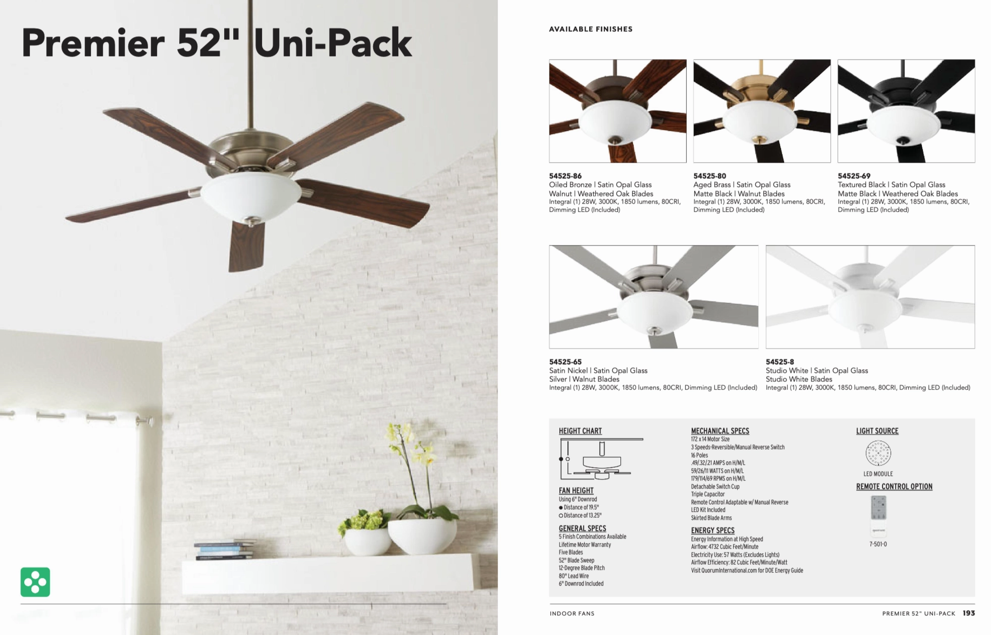 Quorum Premier 52" 28W LED Pull Chain Indoor Ceiling Fan
