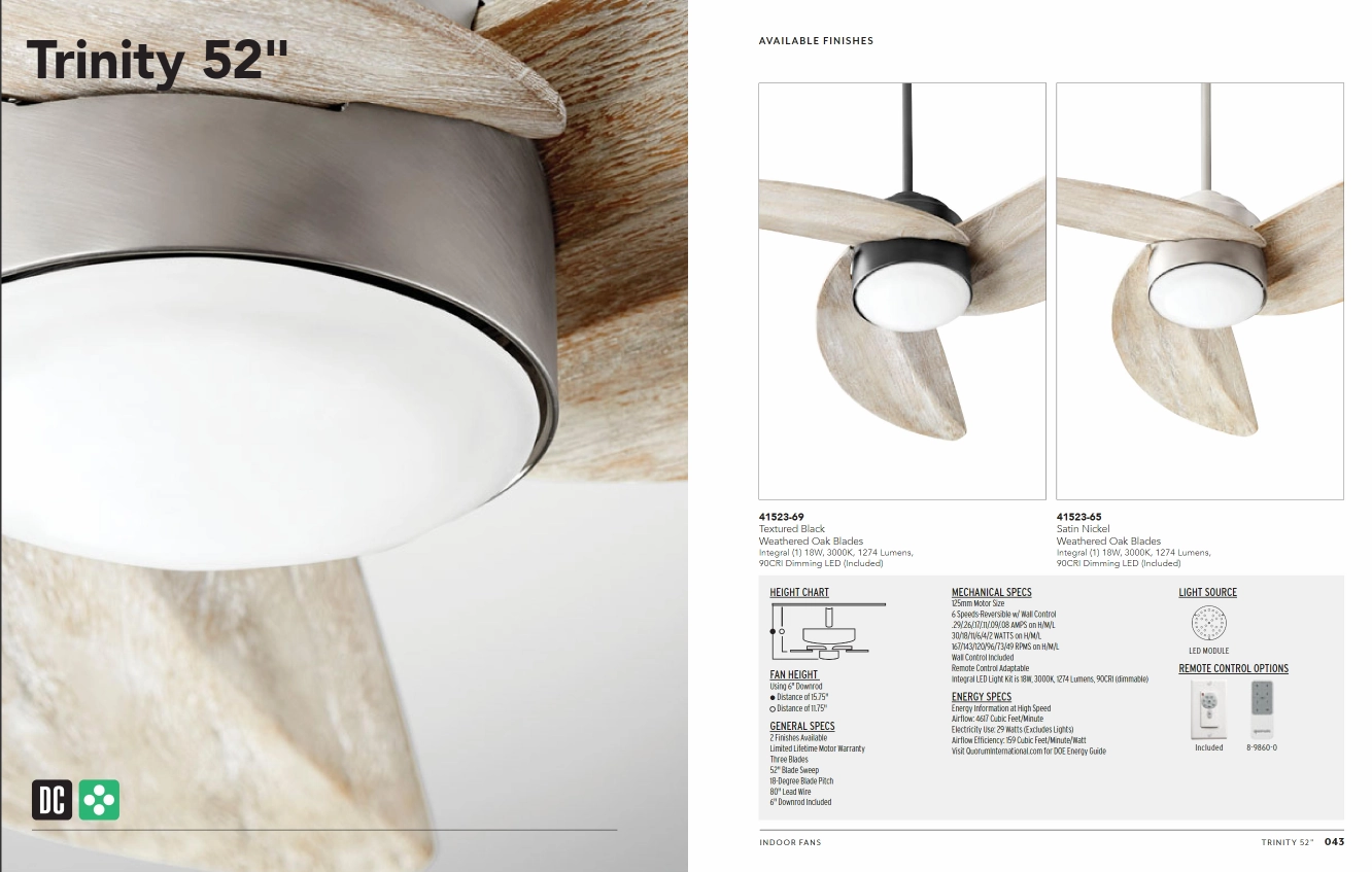 Quorum Trinity 52" DC 18W LED Ceiling Fan with Wall Control