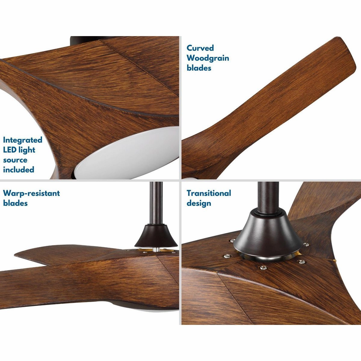Ryne 52"Ceiling Fan Koa Woodgrain with Bronze Accents