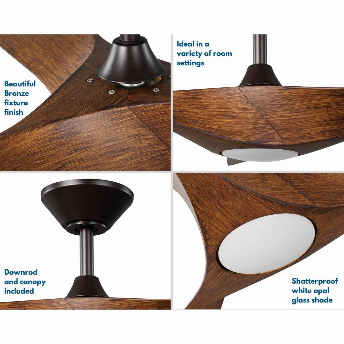 Ryne 52"Ceiling Fan Koa Woodgrain with Bronze Accents