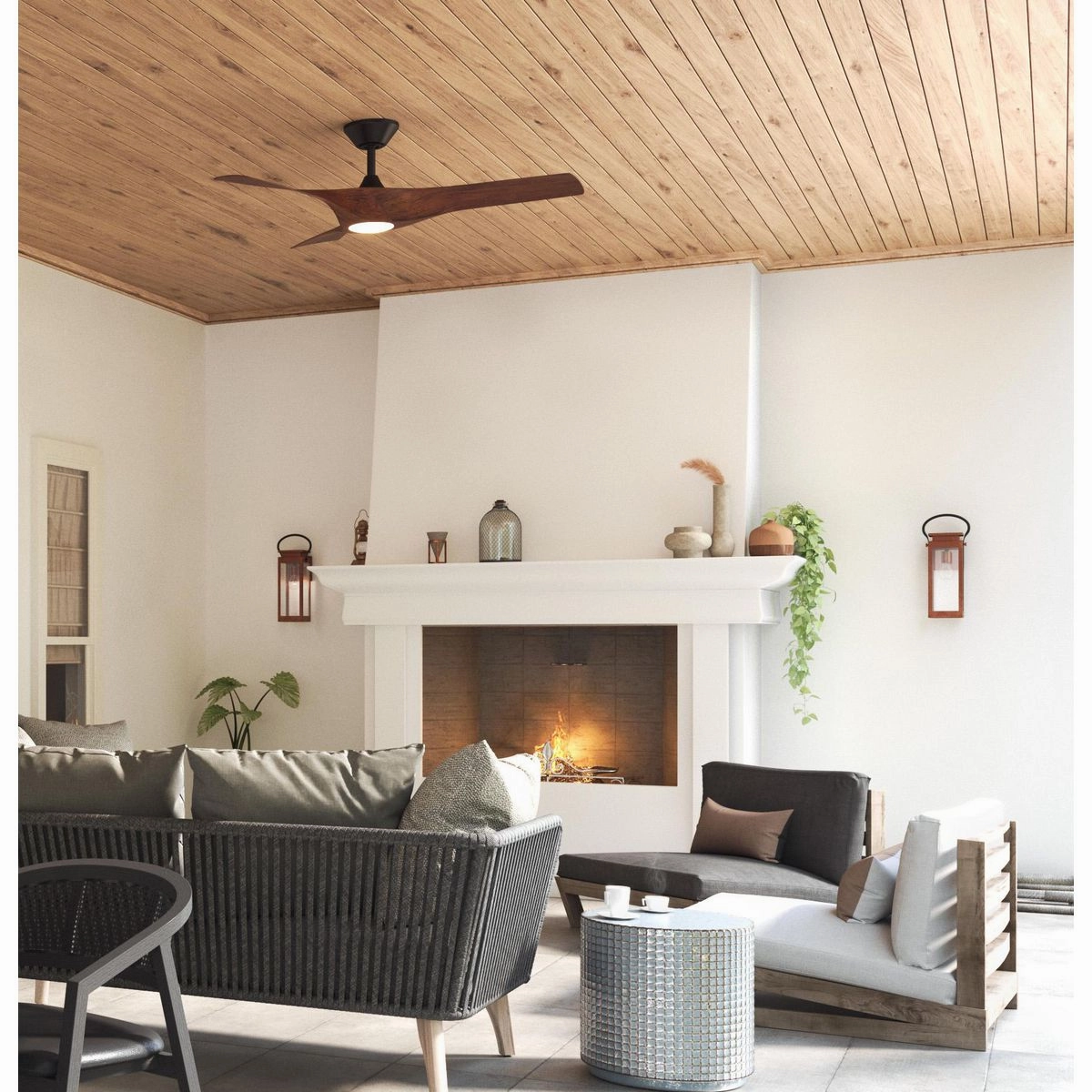 Ryne 52"Ceiling Fan Koa Woodgrain with Bronze Accents