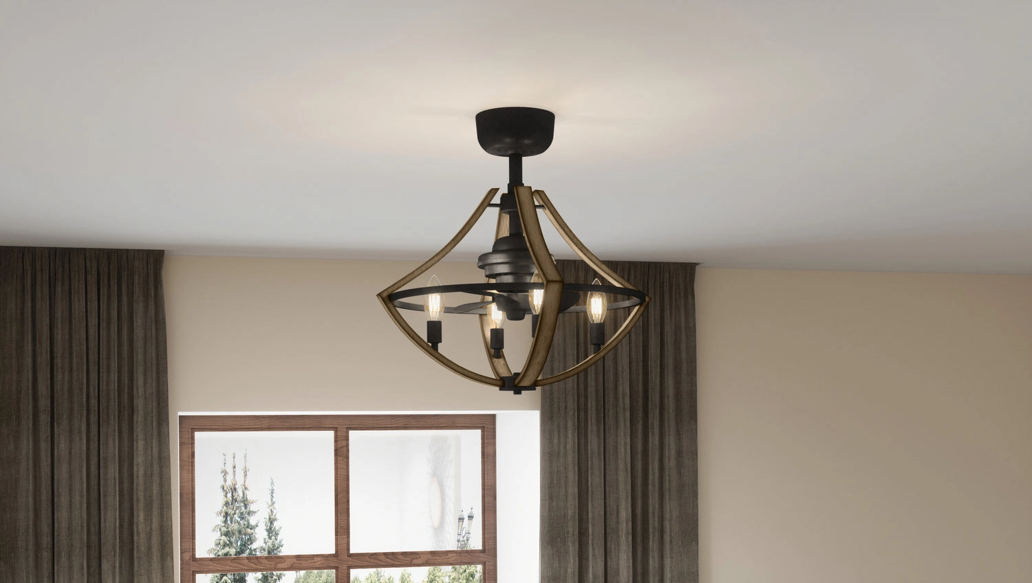 Shire Four Light Fandelier Rustic Black