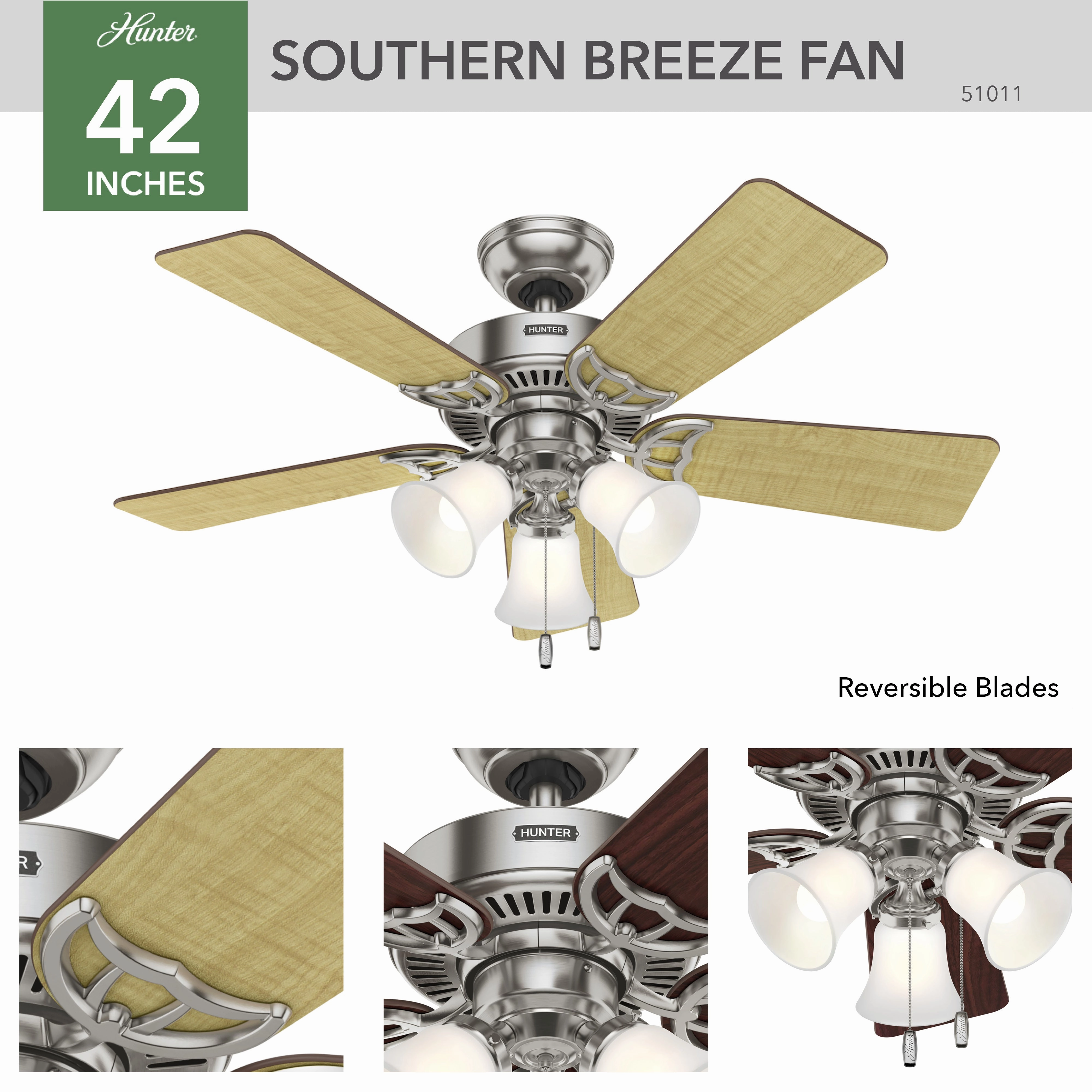 Southern Breeze 42"Ceiling Fan Brushed Nickel