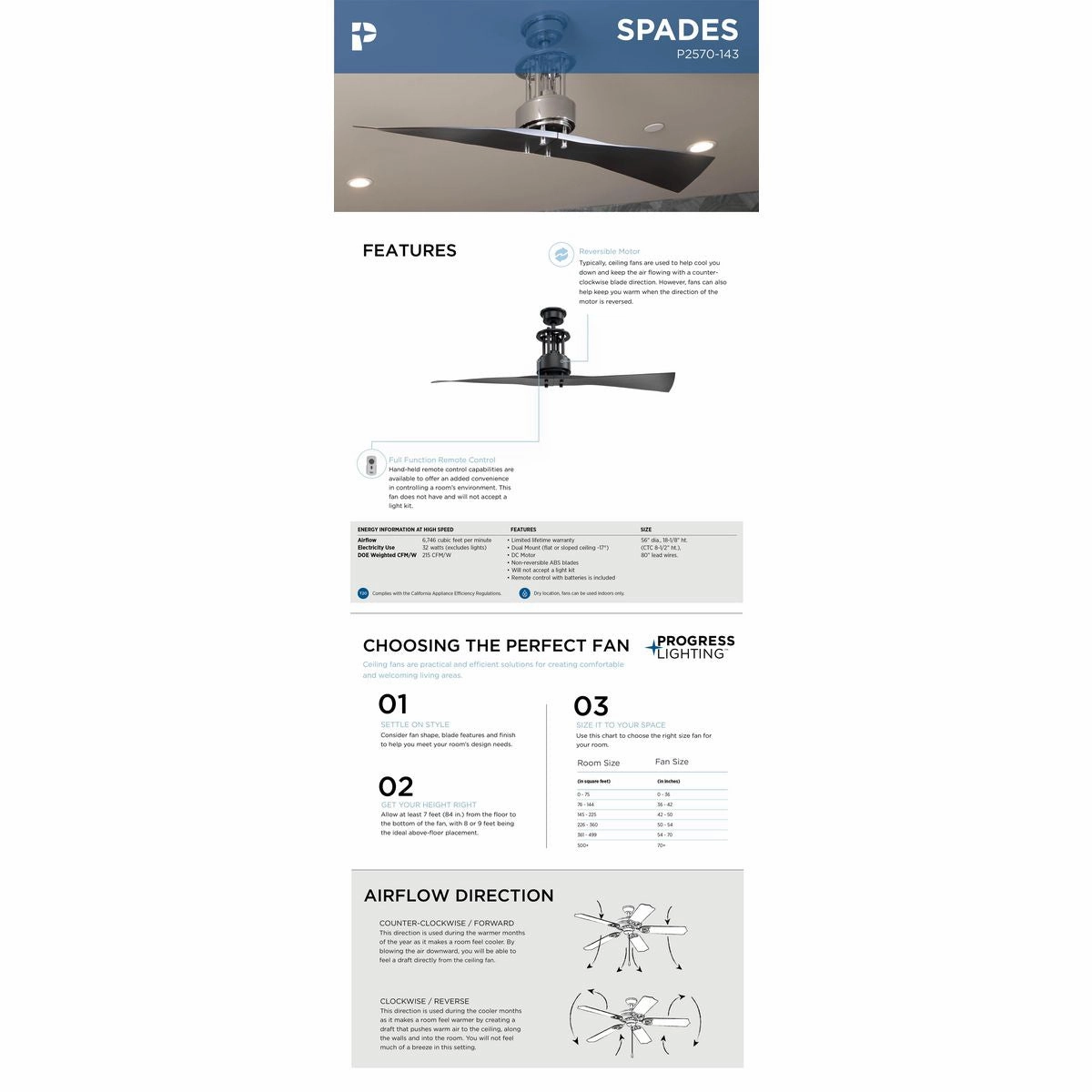 Spades 56"Ceiling Fan Graphite