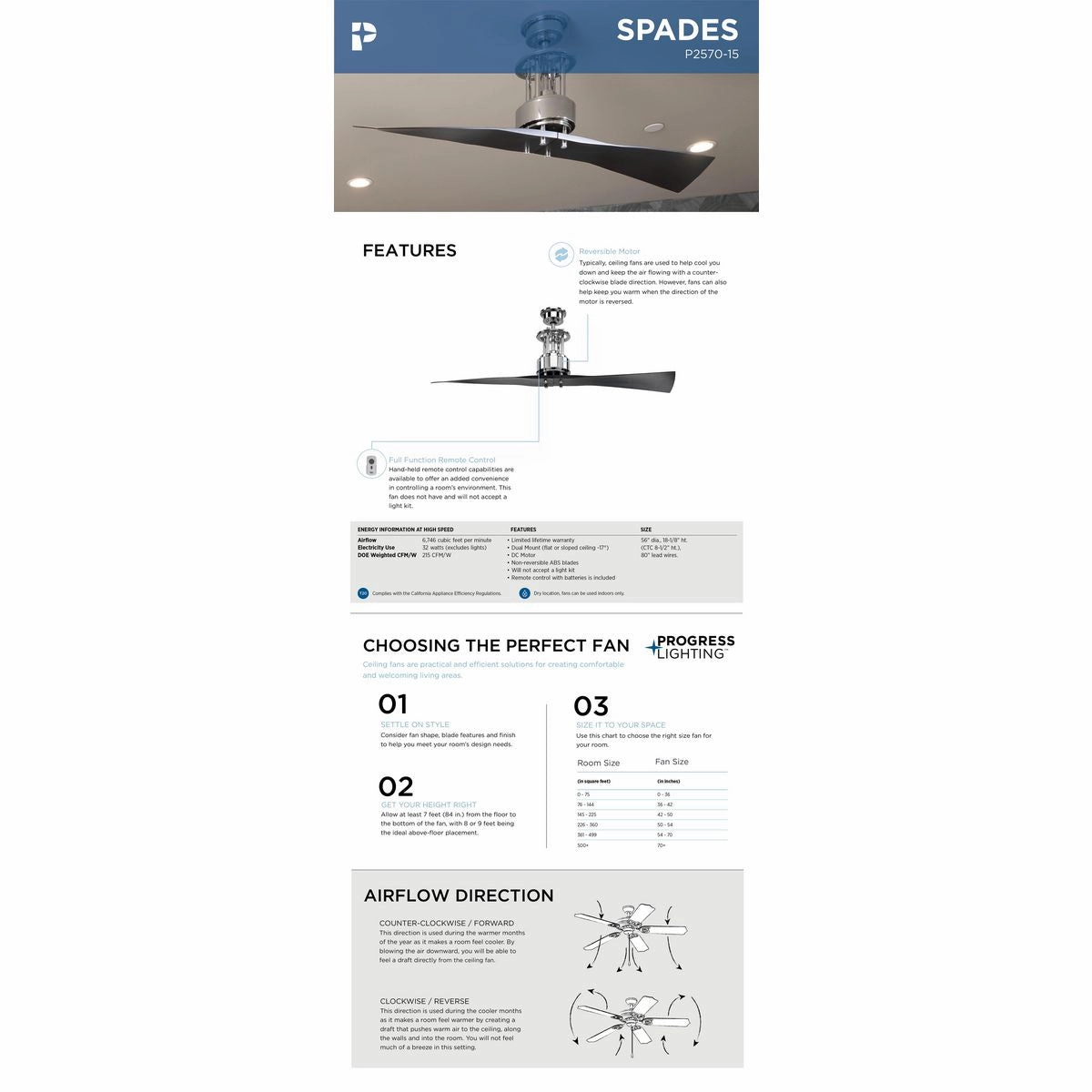 Spades 56"Ceiling Fan Polished Chrome