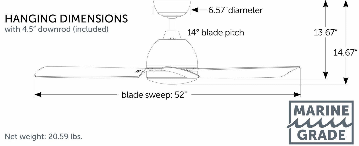 Starboard L 52"Ceiling Fan Matte White