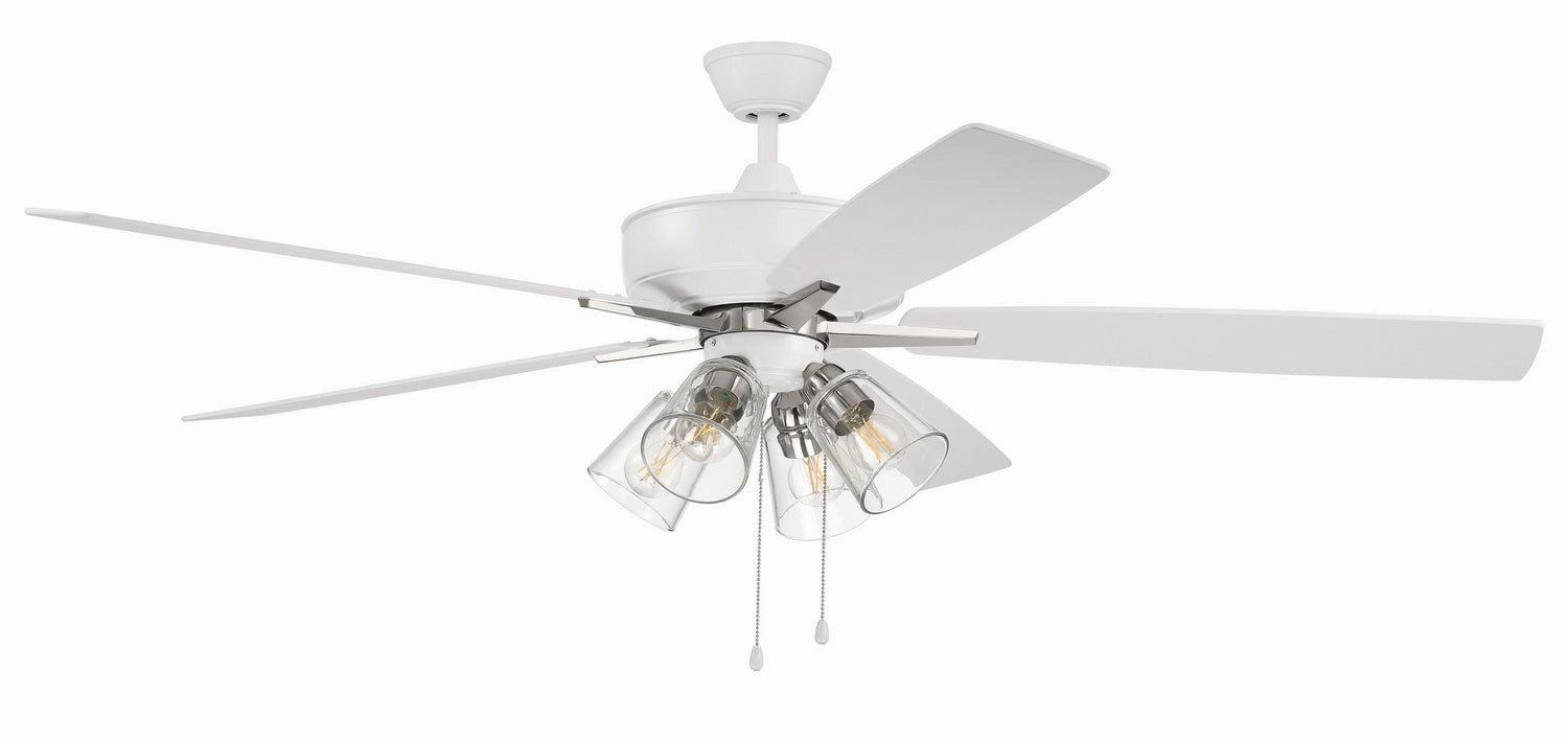 Super Pro 104 60" Ceiling Fan in White/Polished Nickel quiet indoor fans for bedrooms and offices