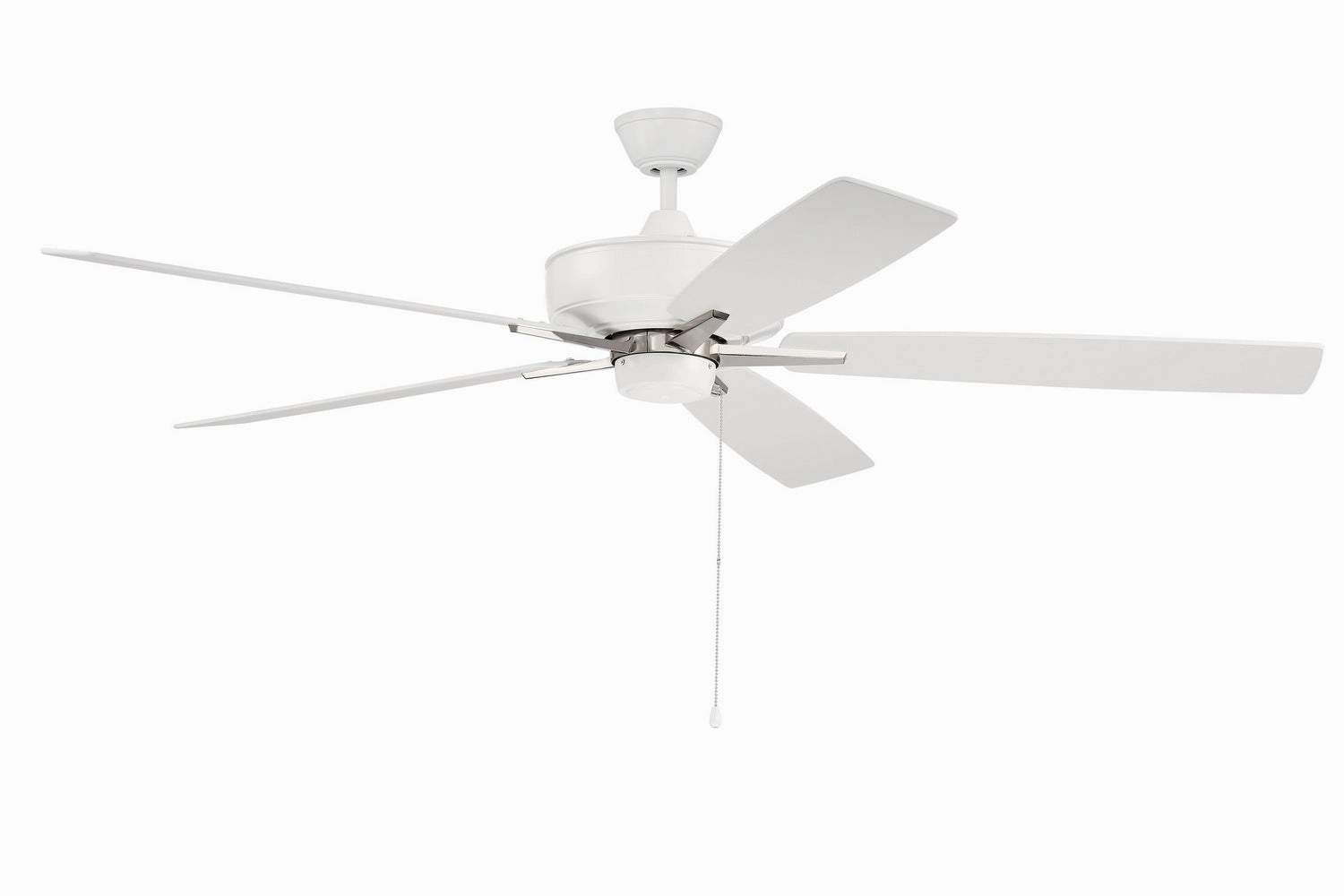 Super Pro 60" Ceiling Fan in White/Polished Nickel powerful indoor fans for whole-room cooling