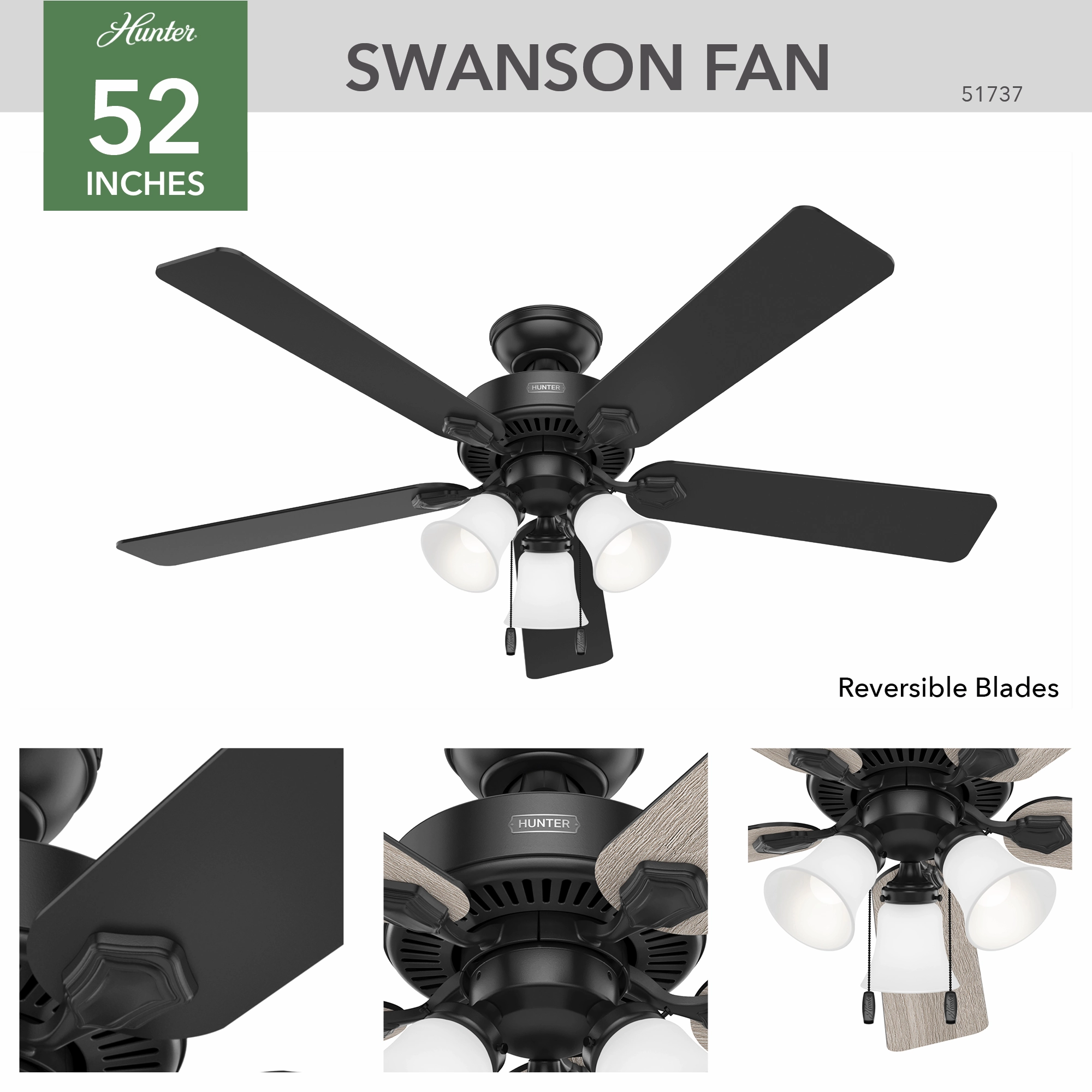 Swanson 52"Ceiling Fan Matte Black