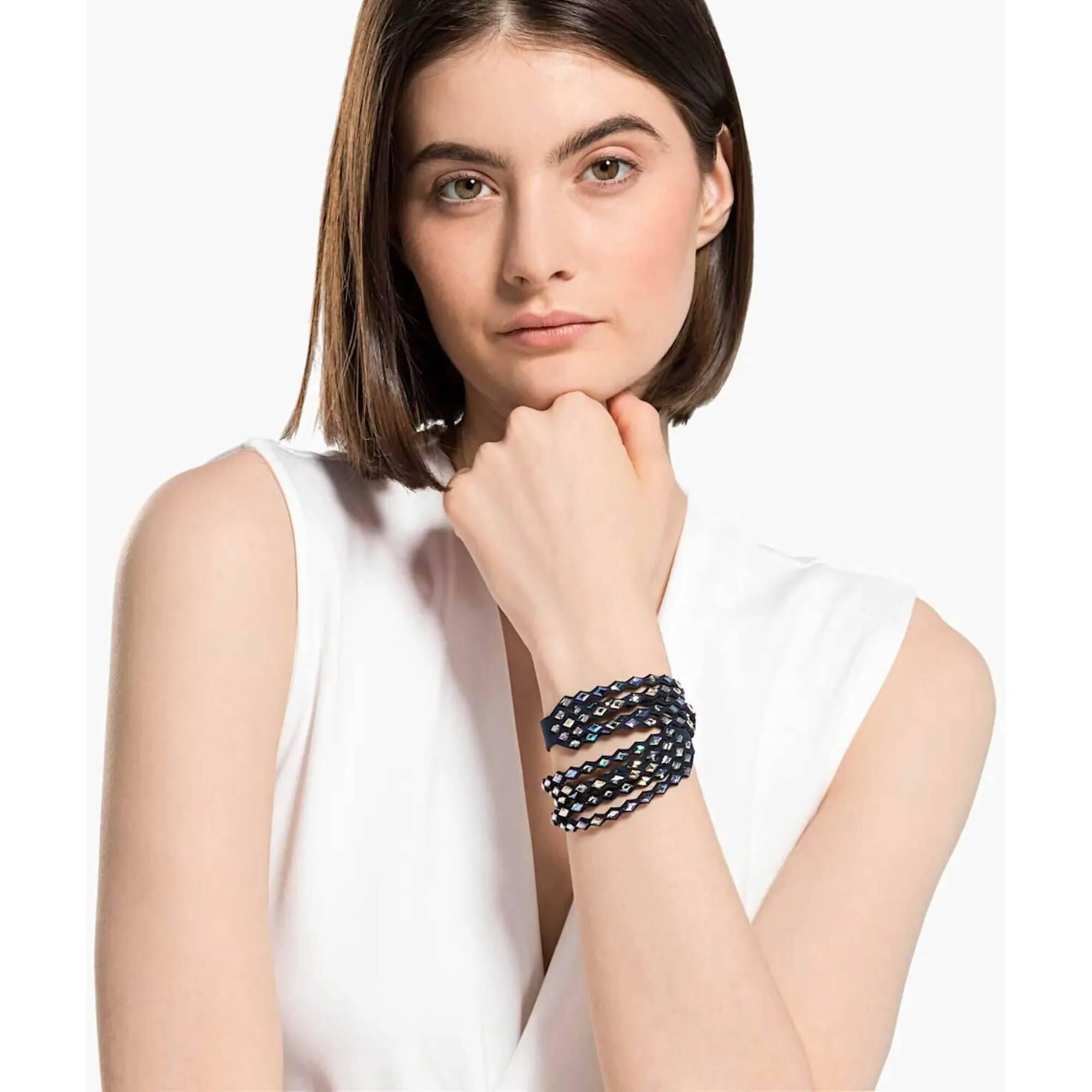 Swarovski Jewelry Swarovski Women's Bracelet - Power Blue Alcantara Fabric and Crystals | 5572735
